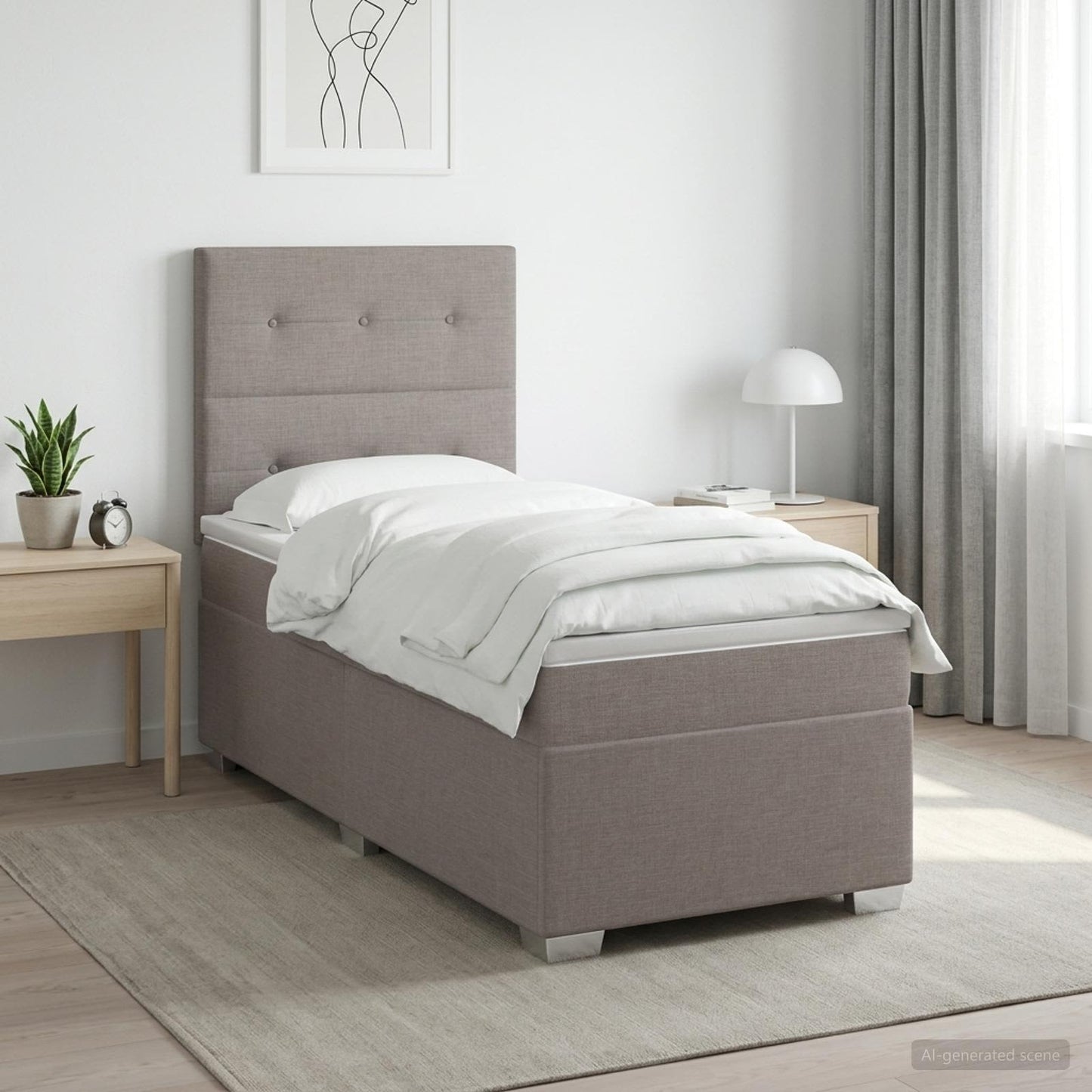 Boxspringbett mit Matratze mit Kopfteil Taupe 90 x 200 cm Stoff
