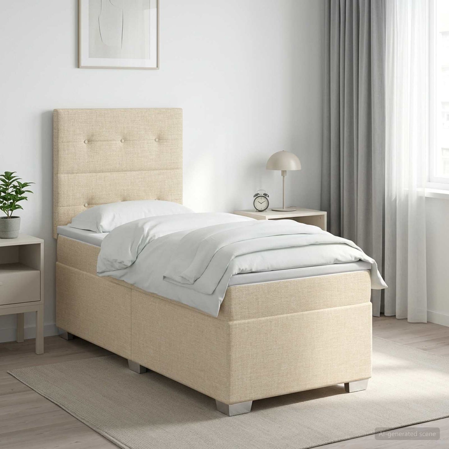 Boxspringbett mit Matratze Creme 100 x 200 cm Stoff
