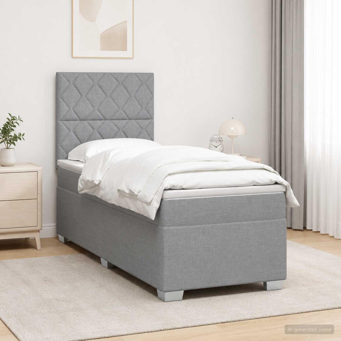 Boxspringbett mit Matratze Hellgrau 80 x 200 cm Stoff