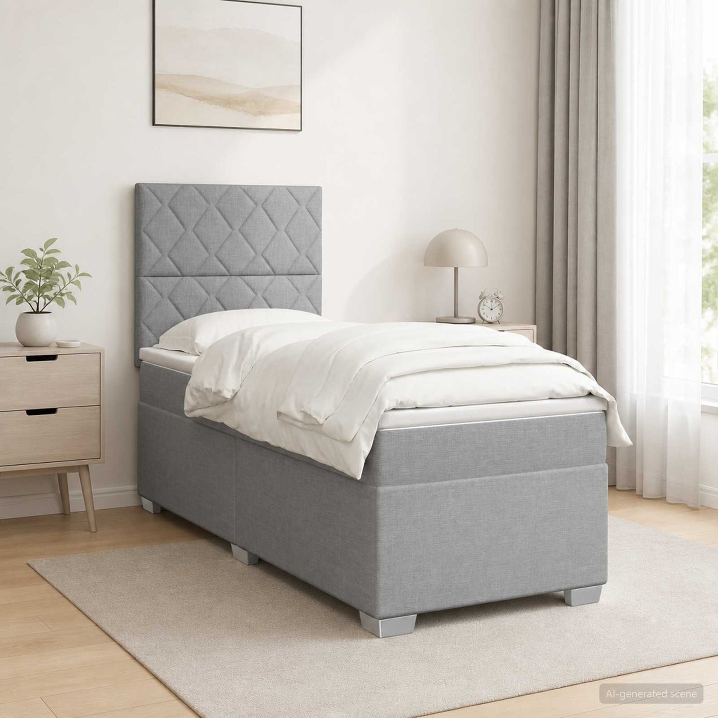 Boxspringbett mit Matratze Hellgrau 90 x 200 cm Stoff