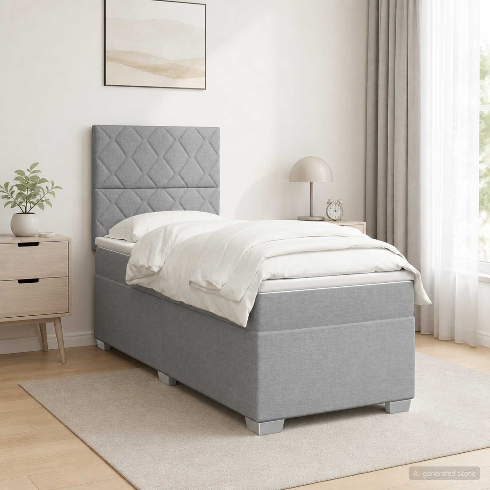 Boxspringbett mit Matratze Hellgrau 90 x 200 cm Stoff