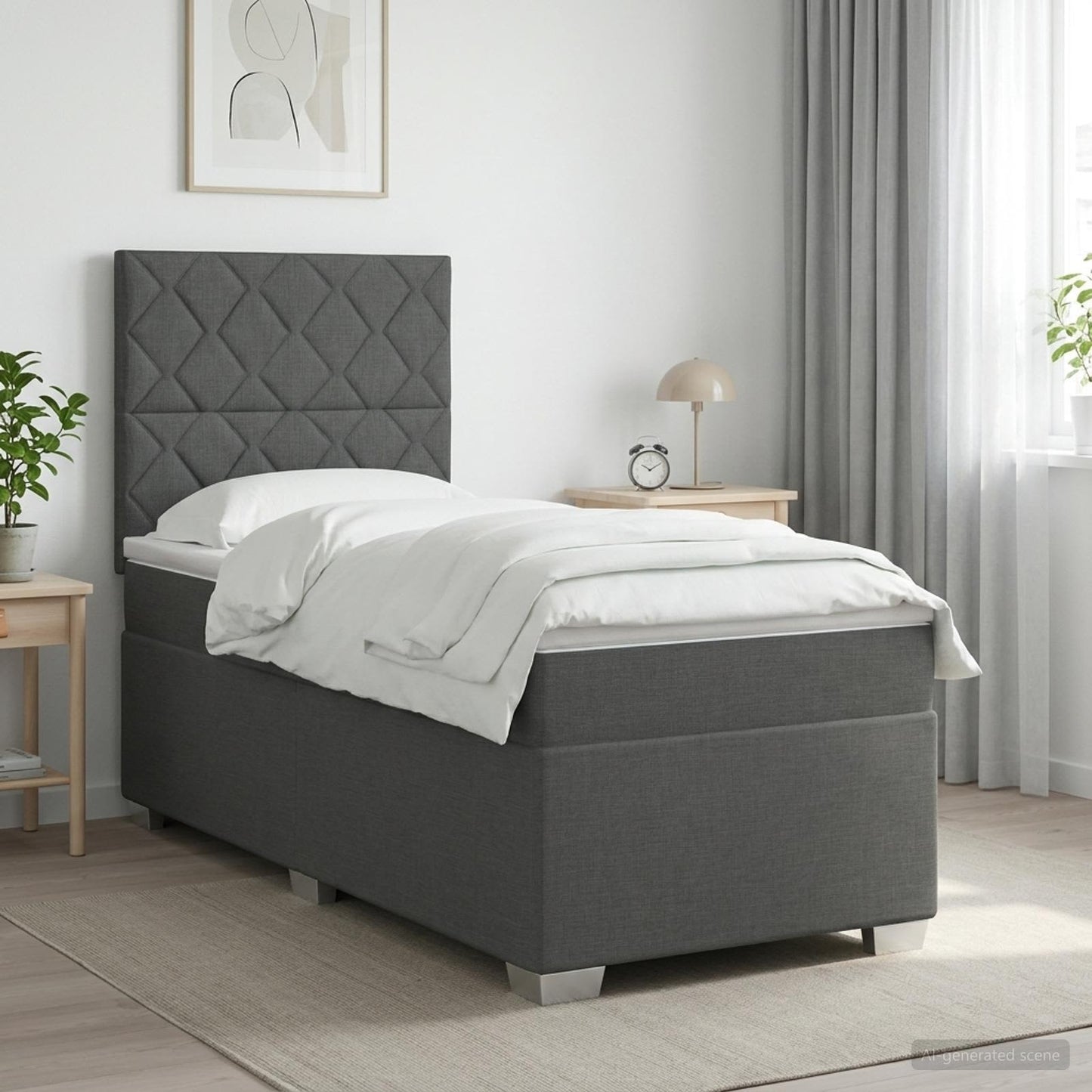 Boxspringbett mit Matratze Dunkelgrau 100 x 200 cm Stoff