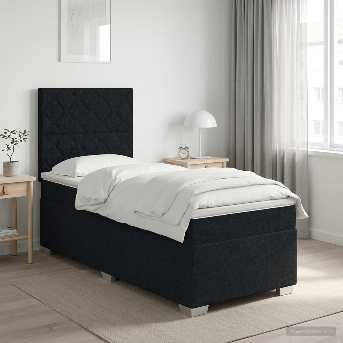 Boxspringbett mit Matratze Schwarz 80 x 200 cm Stoff