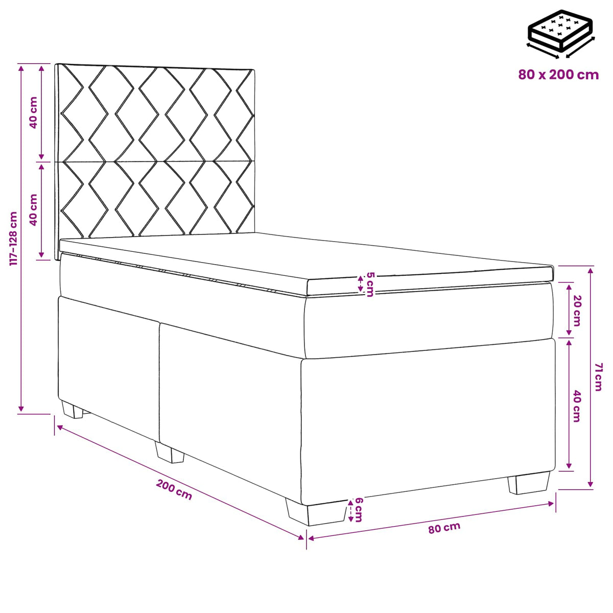 Boxspringbett mit Matratze Schwarz 80 x 200 cm Stoff