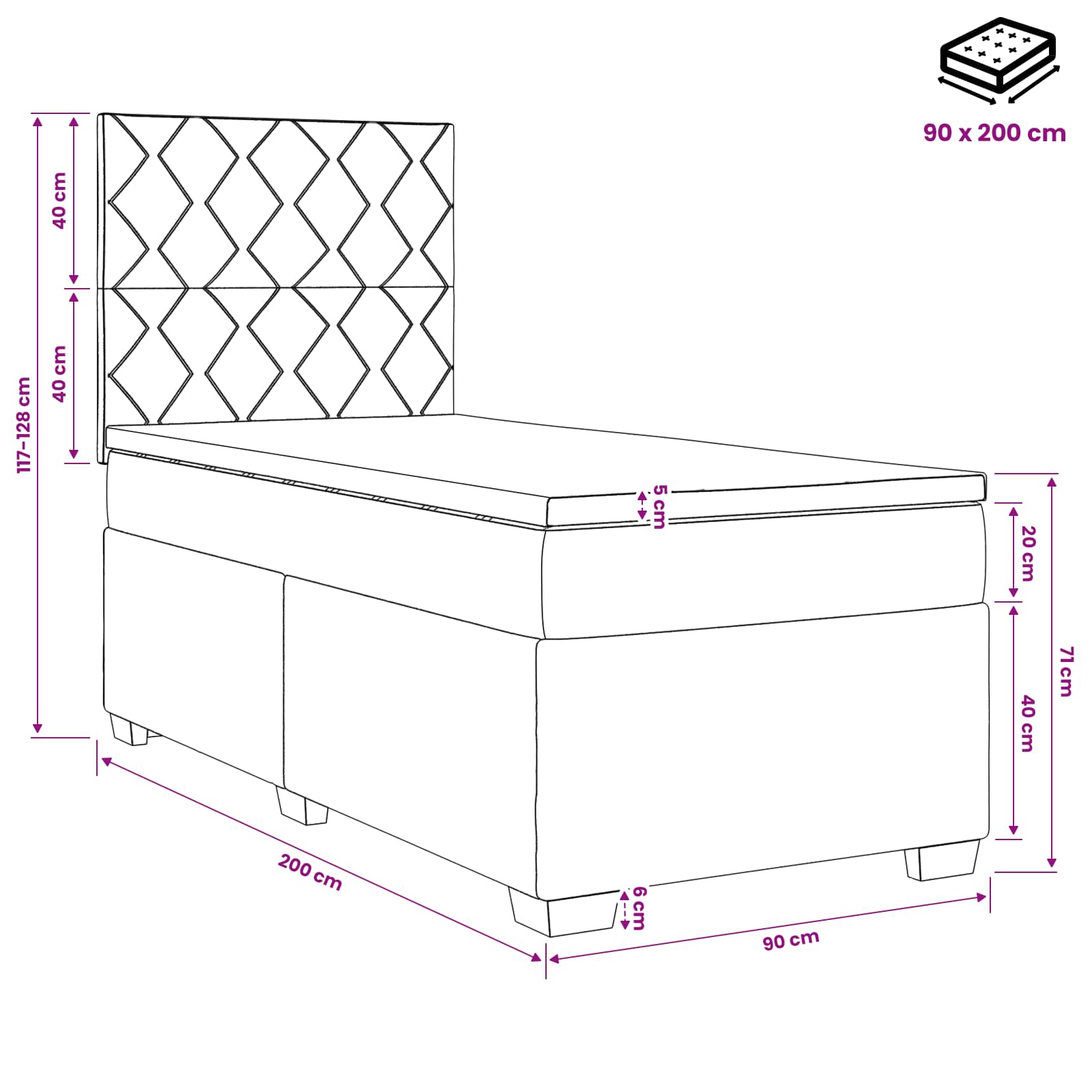 Boxspringbett mit Matratze Dunkelgrau 90 x 200 cm Stoff