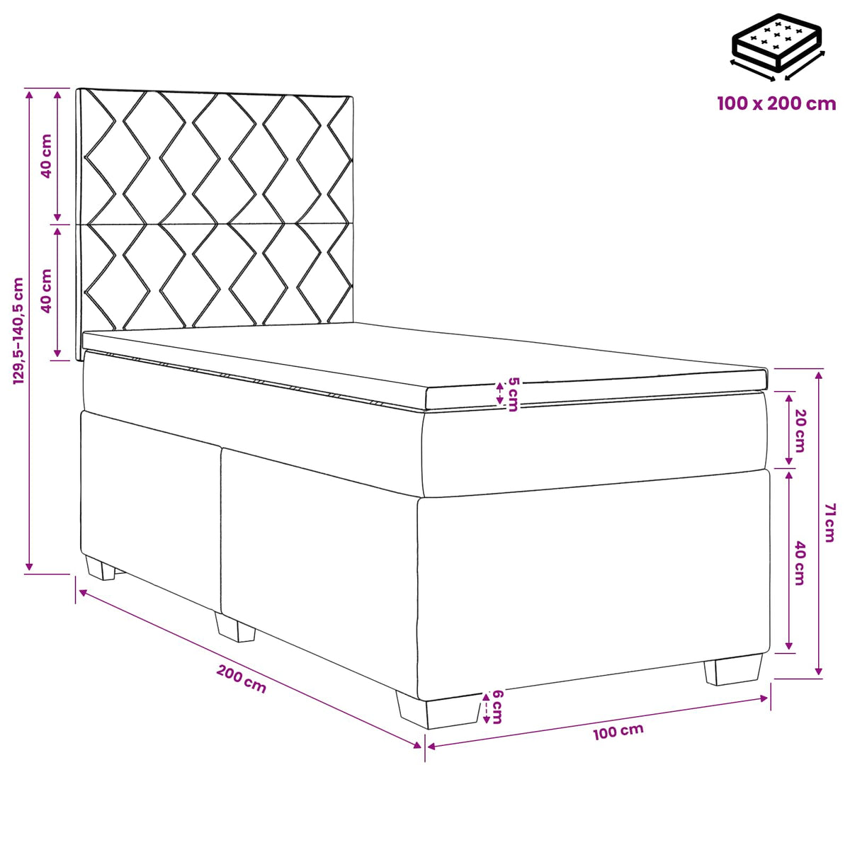 Boxspringbett mit Matratze Schwarz 100 x 200 cm Stoff