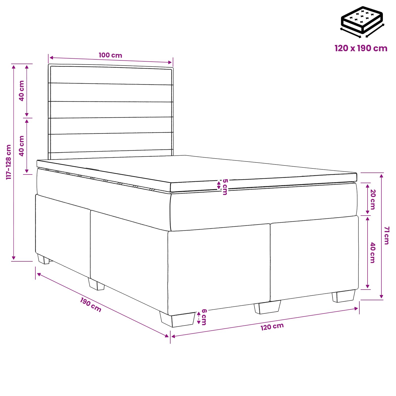 Boxspringbett mit Matratze Dunkelgrau 120 x 190 cm Stoff