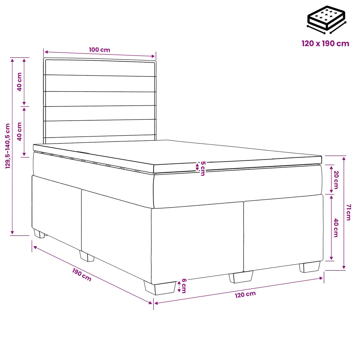 Boxspringbett mit Matratze Schwarz 120 x 190 cm Stoff