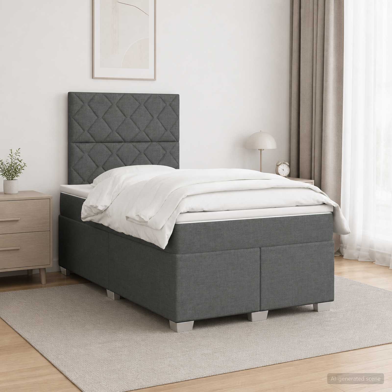 Boxspringbett mit Matratze Dunkelgrau 120 x 190 cm Stoff