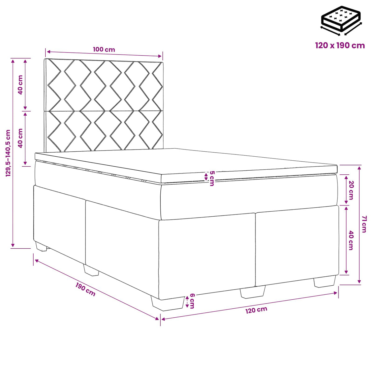 Boxspringbett mit Matratze Schwarz 120 x 190 cm Stoff