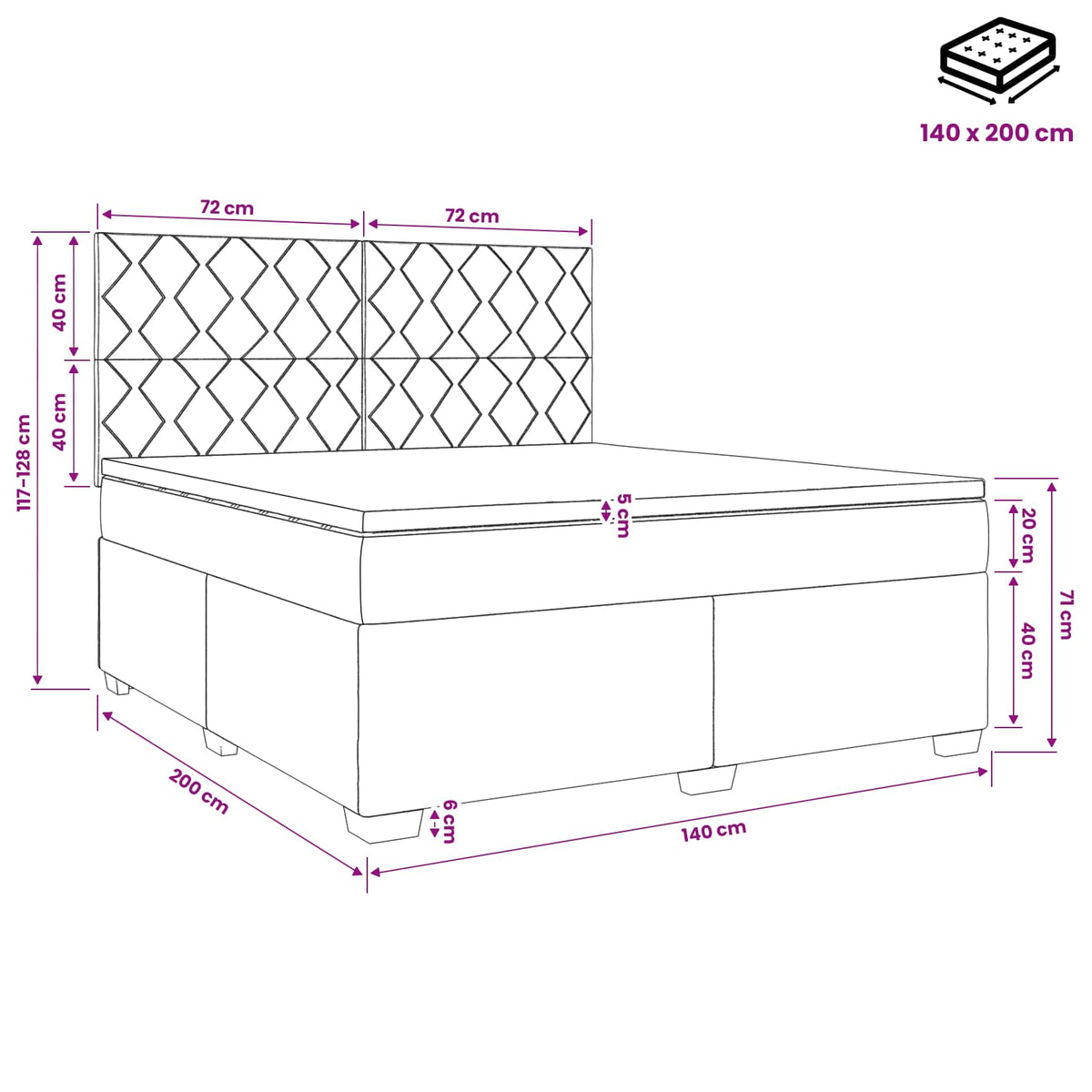 Boxspringbett mit Matratze Dunkelgrau 140 x 200 cm Stoff