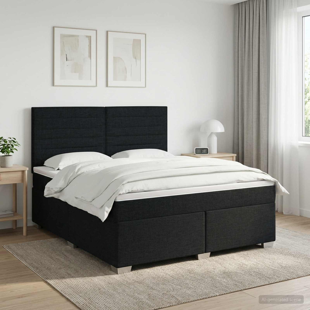 Boxspringbett mit Matratze Schwarz 160 x 200 cm Stoff