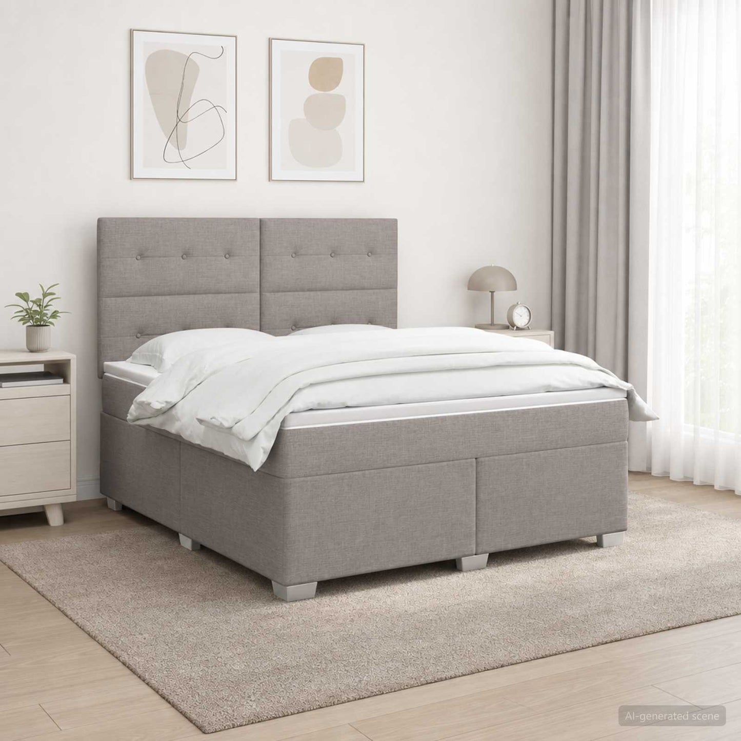 Boxspringbett mit Matratze Taupe 140 x 190 cm Stoff