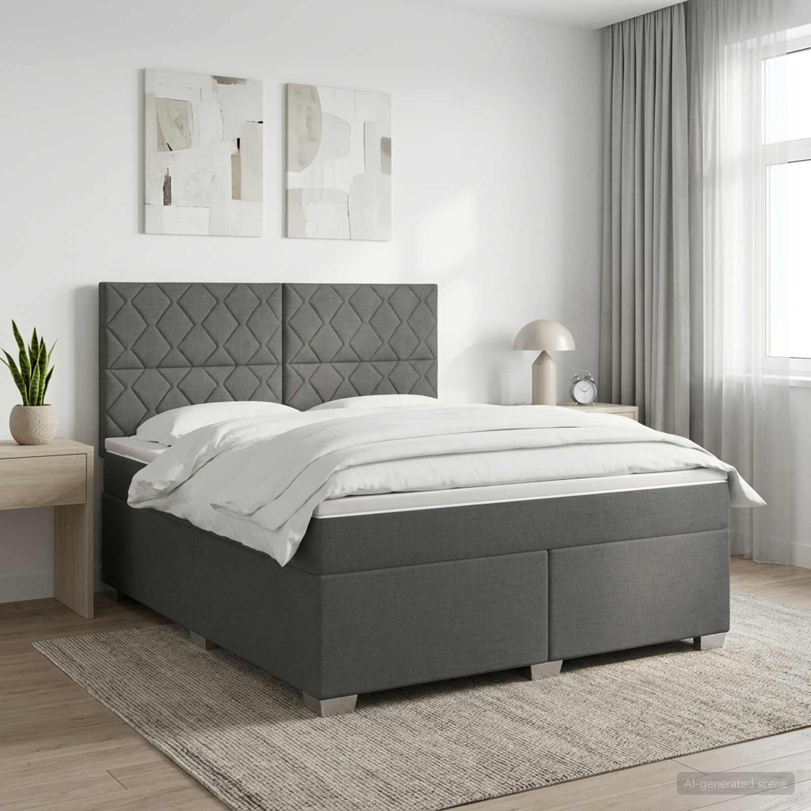 Boxspringbett mit Matratze Dunkelgrau 140 x 190 cm Stoff