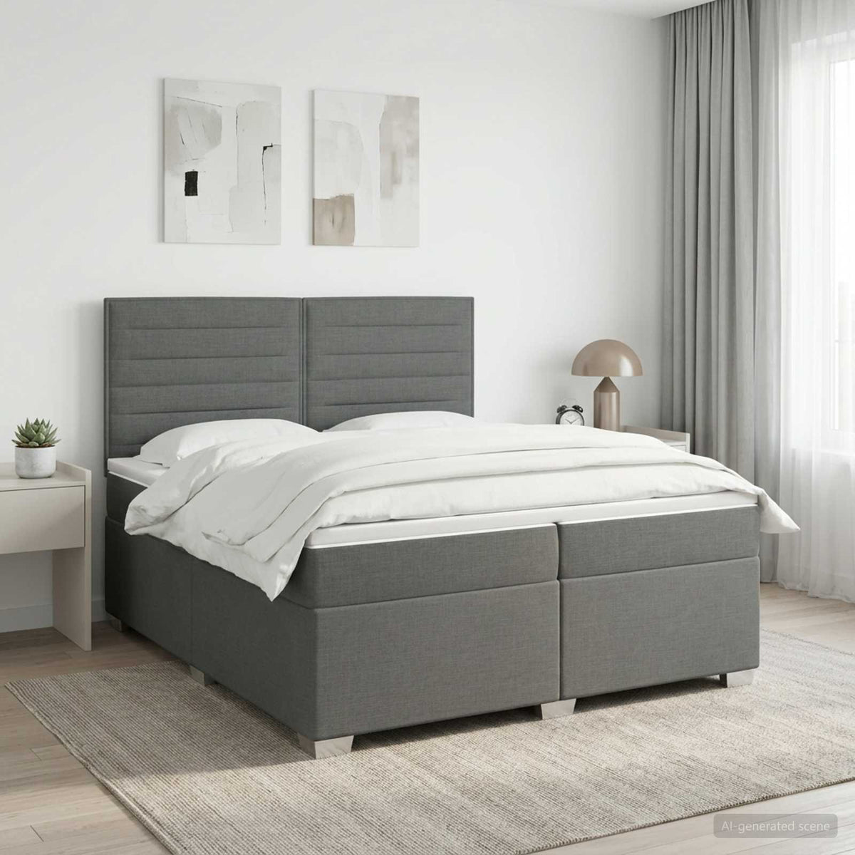 Boxspringbett mit Matratze Dunkelgrau 200 x 200 cm Stoff