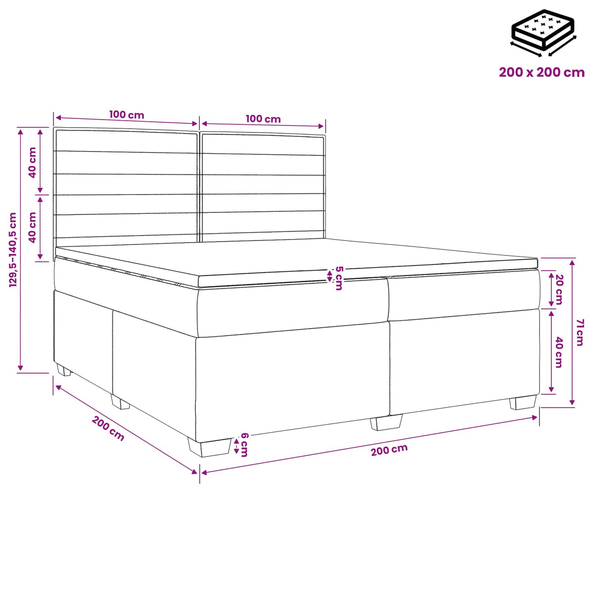Boxspringbett mit Matratze Dunkelgrau 200 x 200 cm Stoff