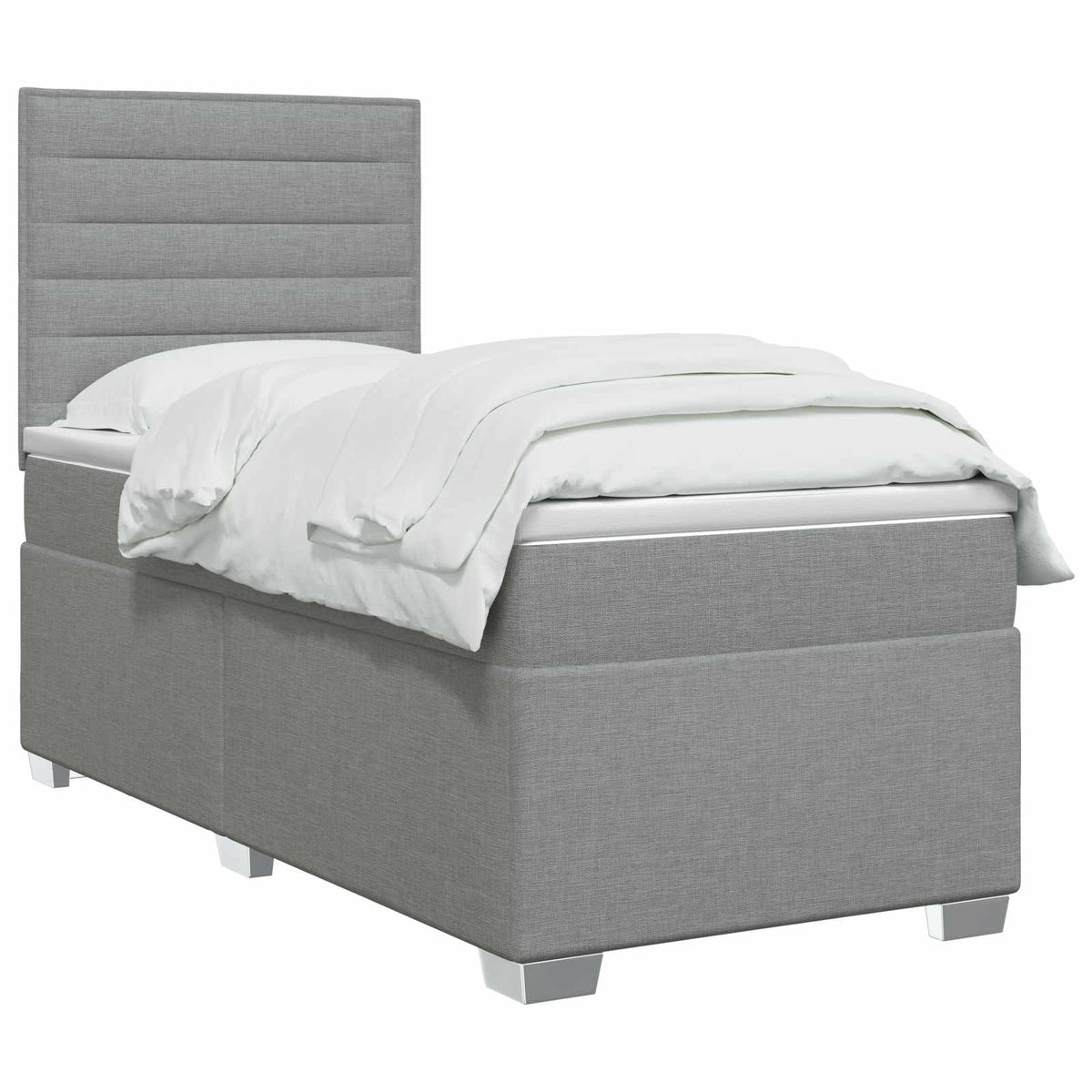 Boxspringbett mit Matratze mit Kopfteil Hellgrau Einzeln Stoff