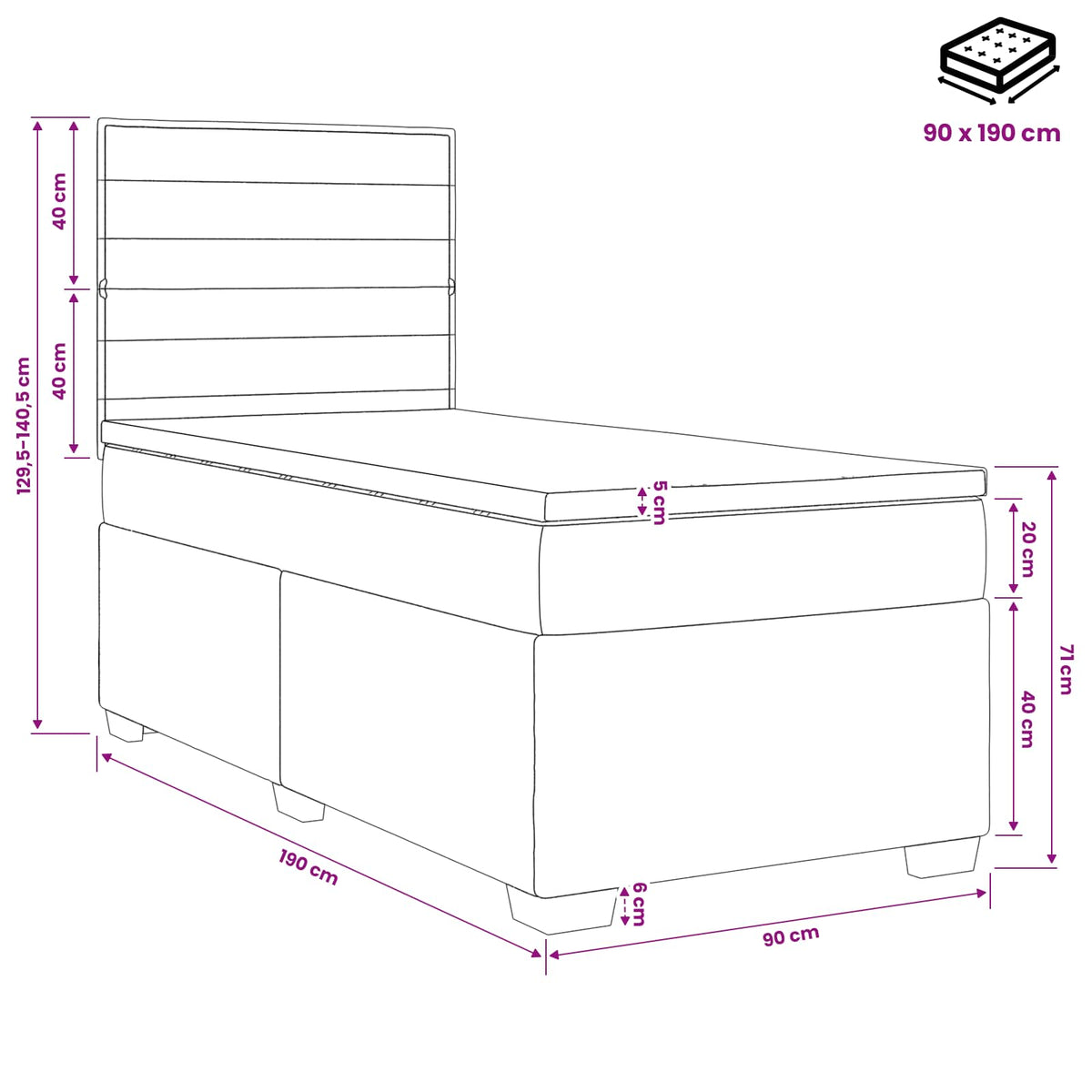 Boxspringbett mit Matratze Dunkelgrau Einzeln Stoff
