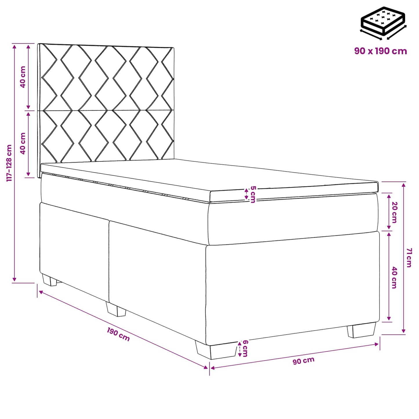 Boxspringbett mit Matratze mit Kopfteil Hellgrau Einzeln Stoff
