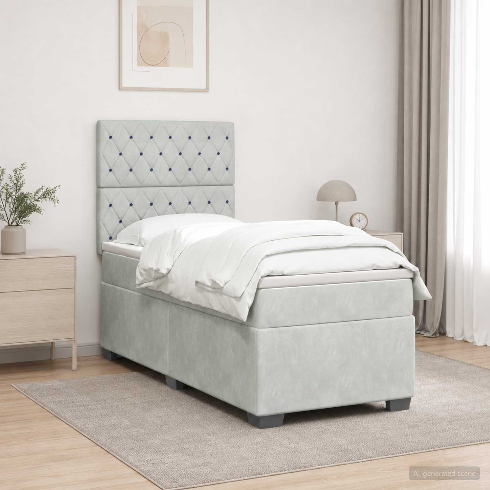 Boxspringbett mit Matratze Hellgrau 100 x 200 cm Samt