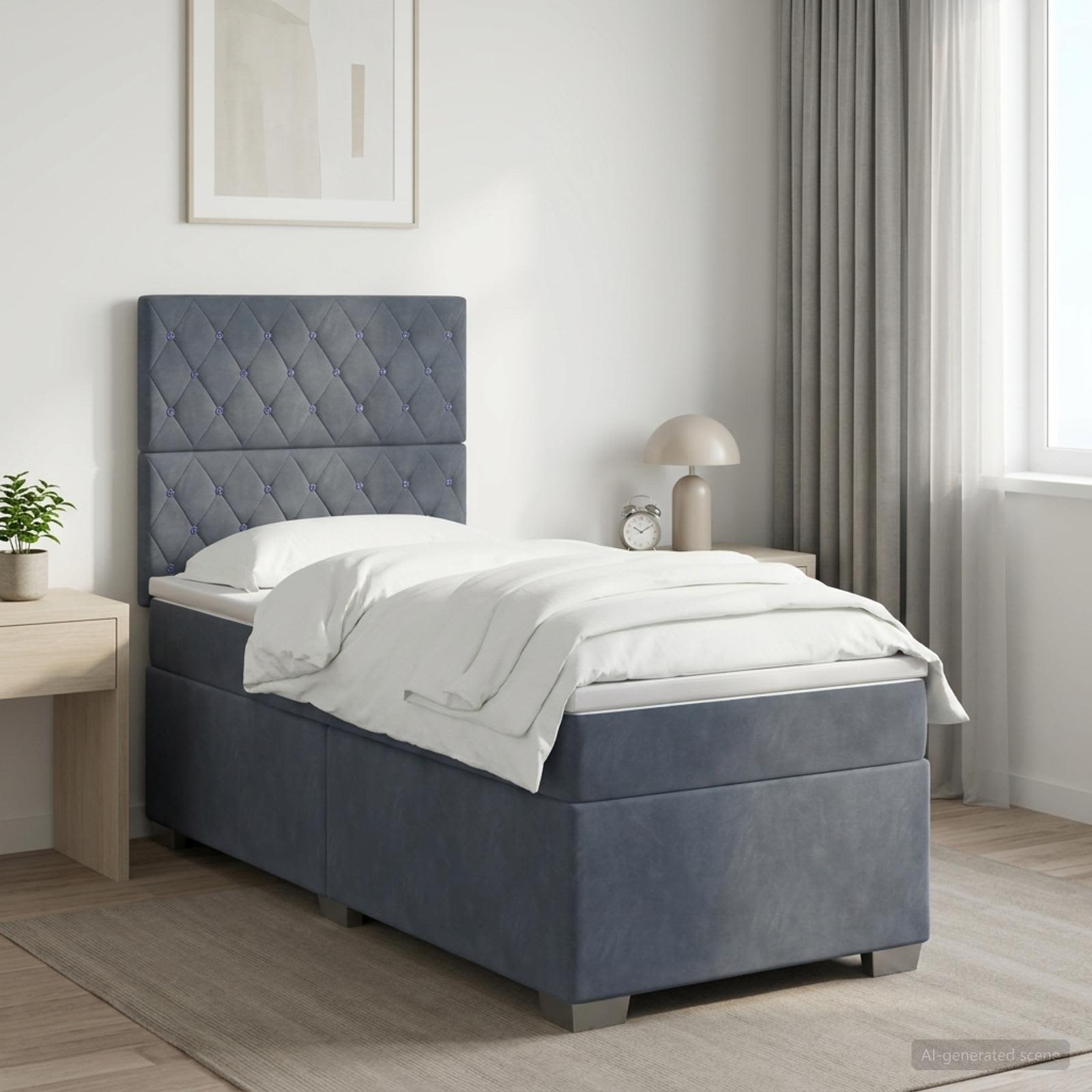 Boxspringbett mit Matratze Dunkelgrau 90 x 200 cm Samt