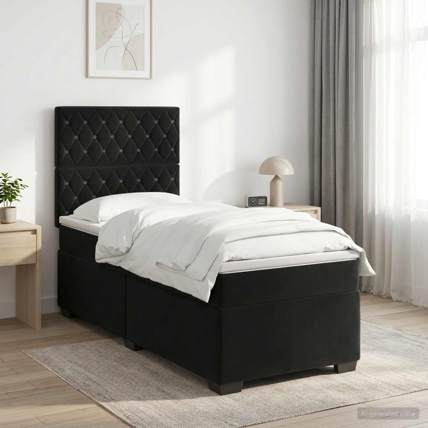 Boxspringbett mit Matratze Schwarz 80 x 200 cm Samt