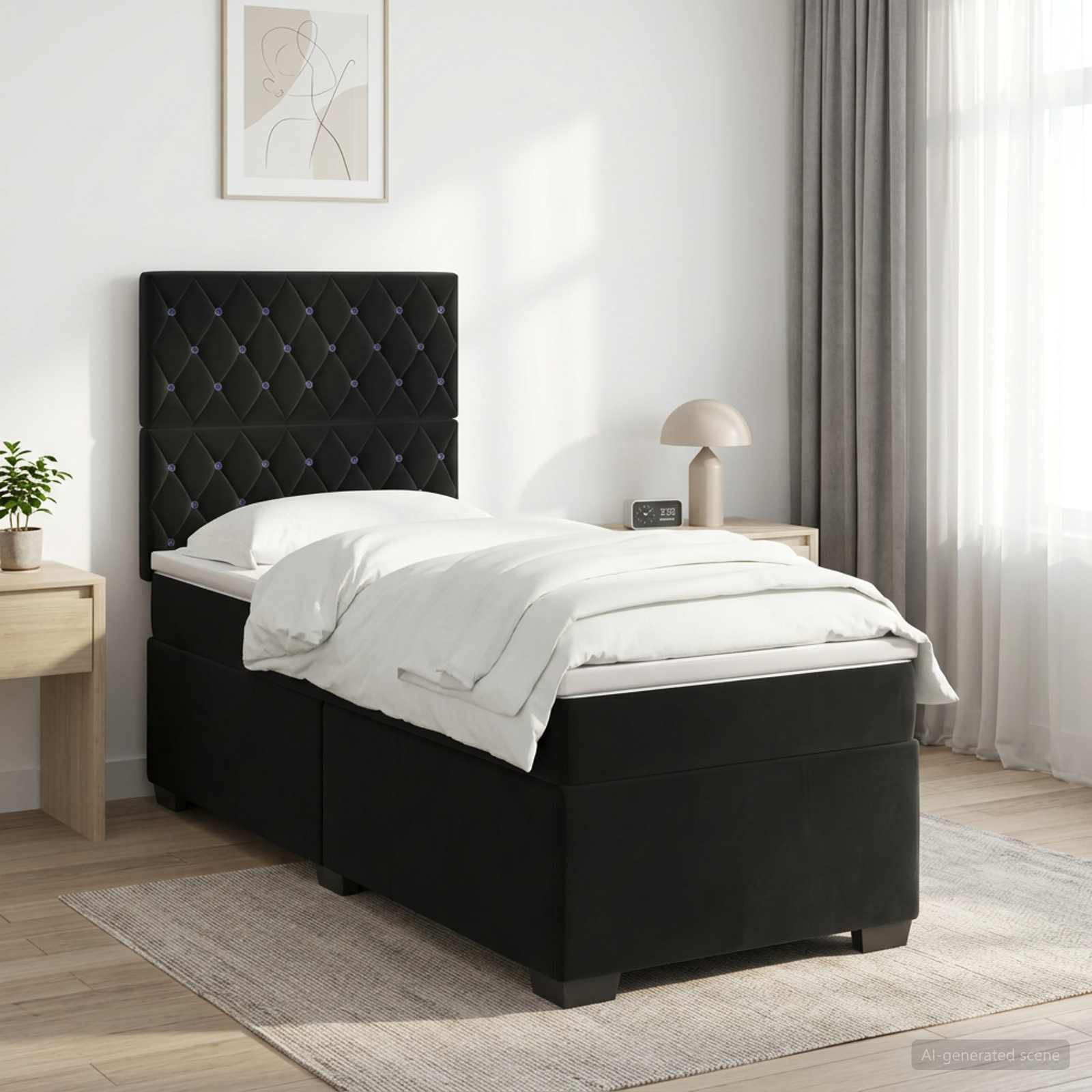 Boxspringbett mit Matratze Schwarz 80 x 200 cm Samt