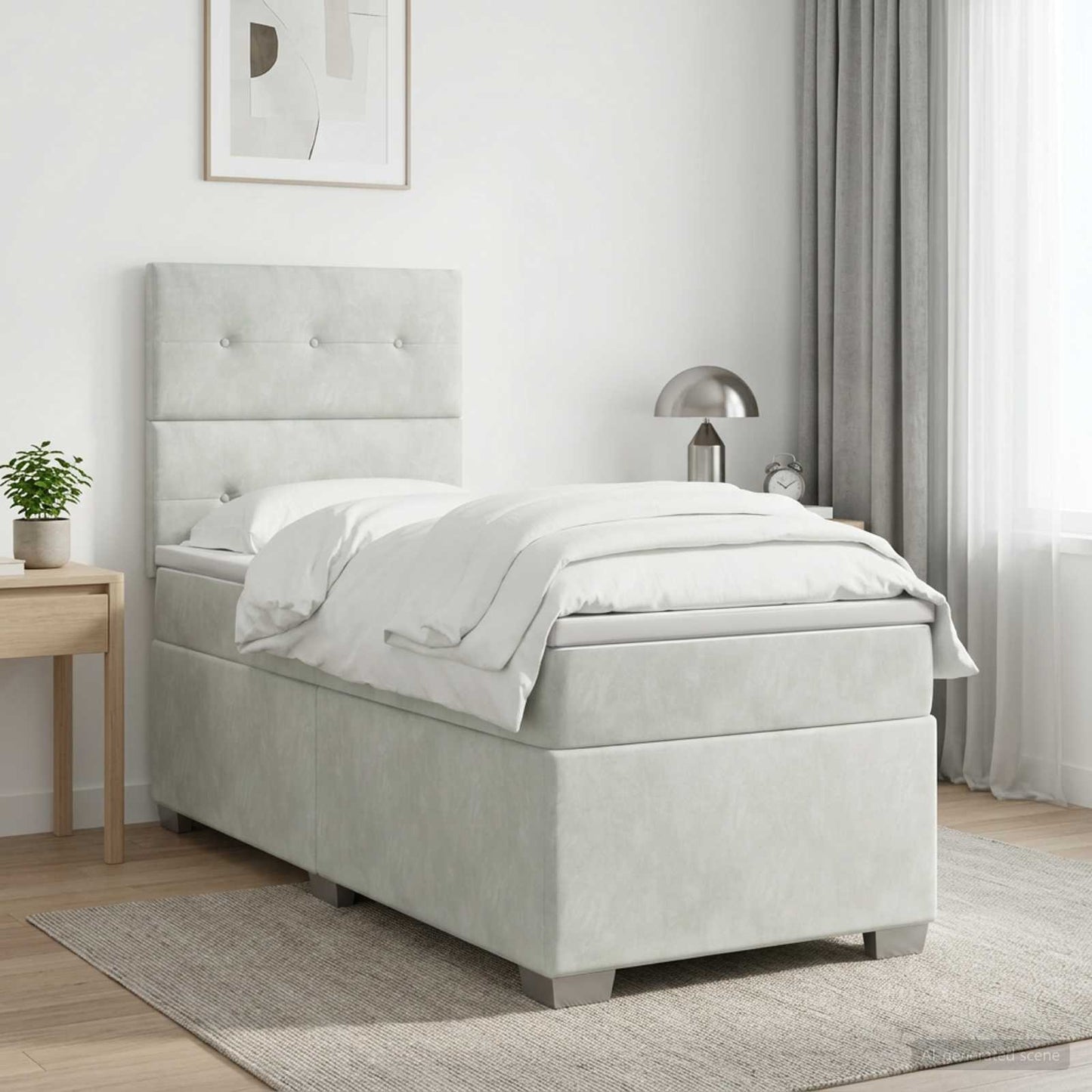 Boxspringbett mit Matratze Hellgrau 100 x 200 cm Samt