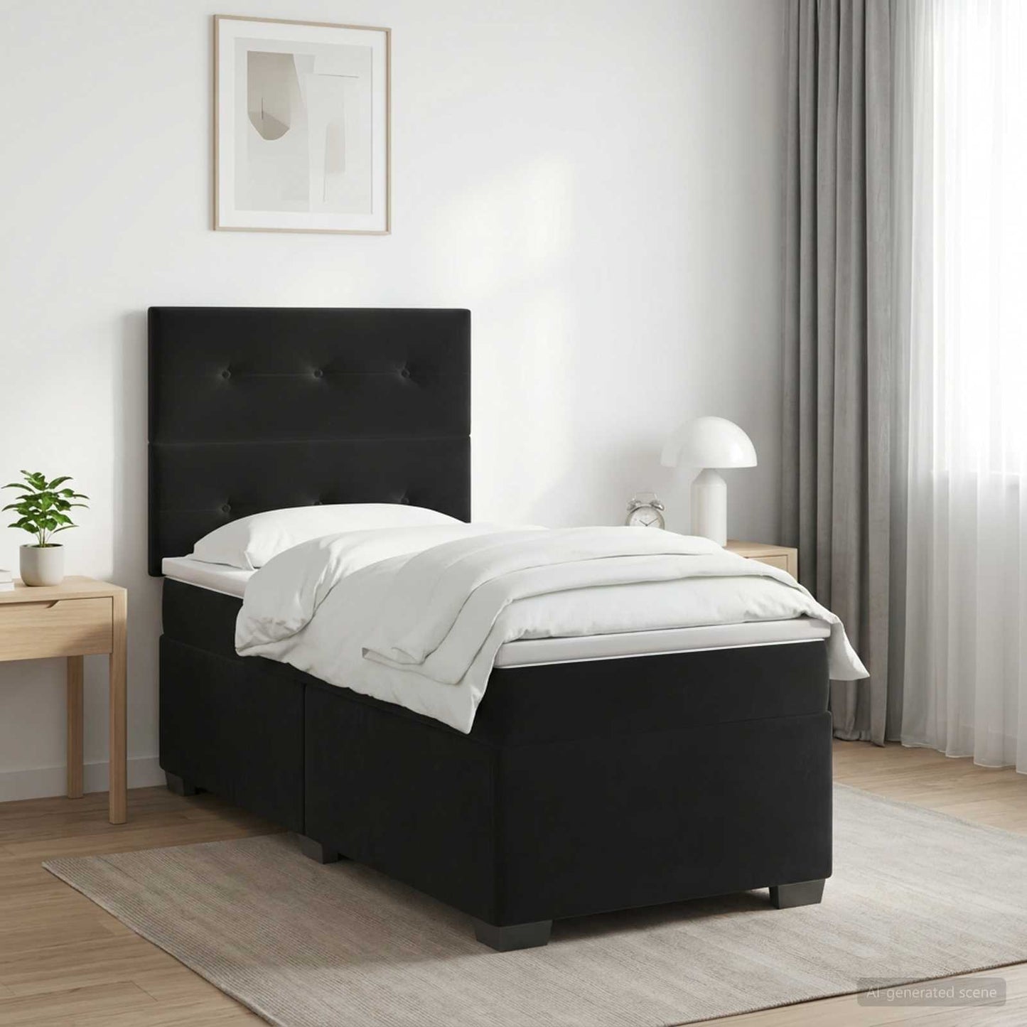 Boxspringbett mit Matratze Schwarz 100 x 200 cm Samt
