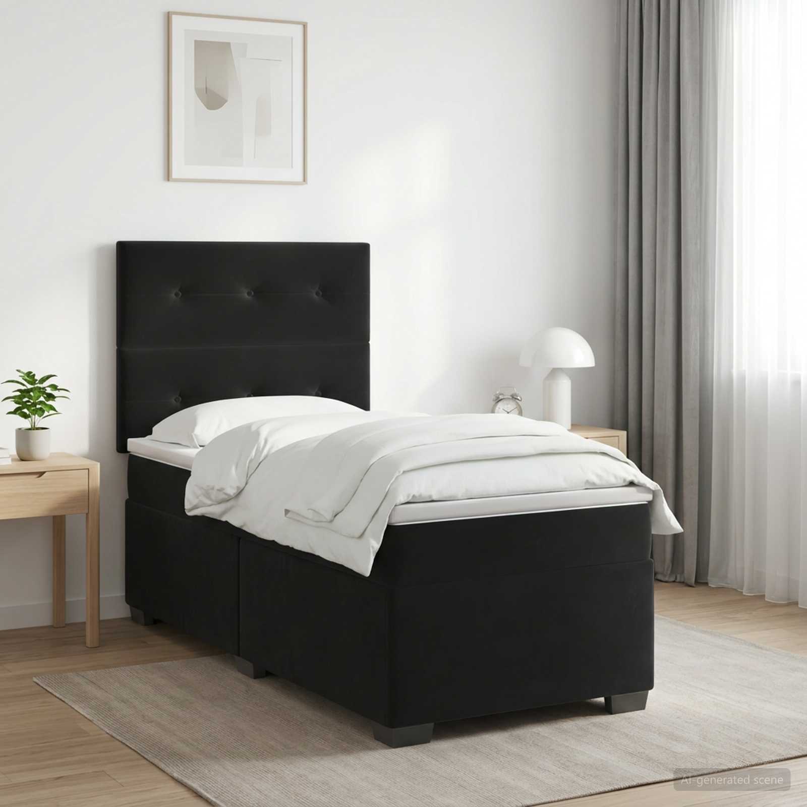 Boxspringbett mit Matratze Schwarz 100 x 200 cm Samt