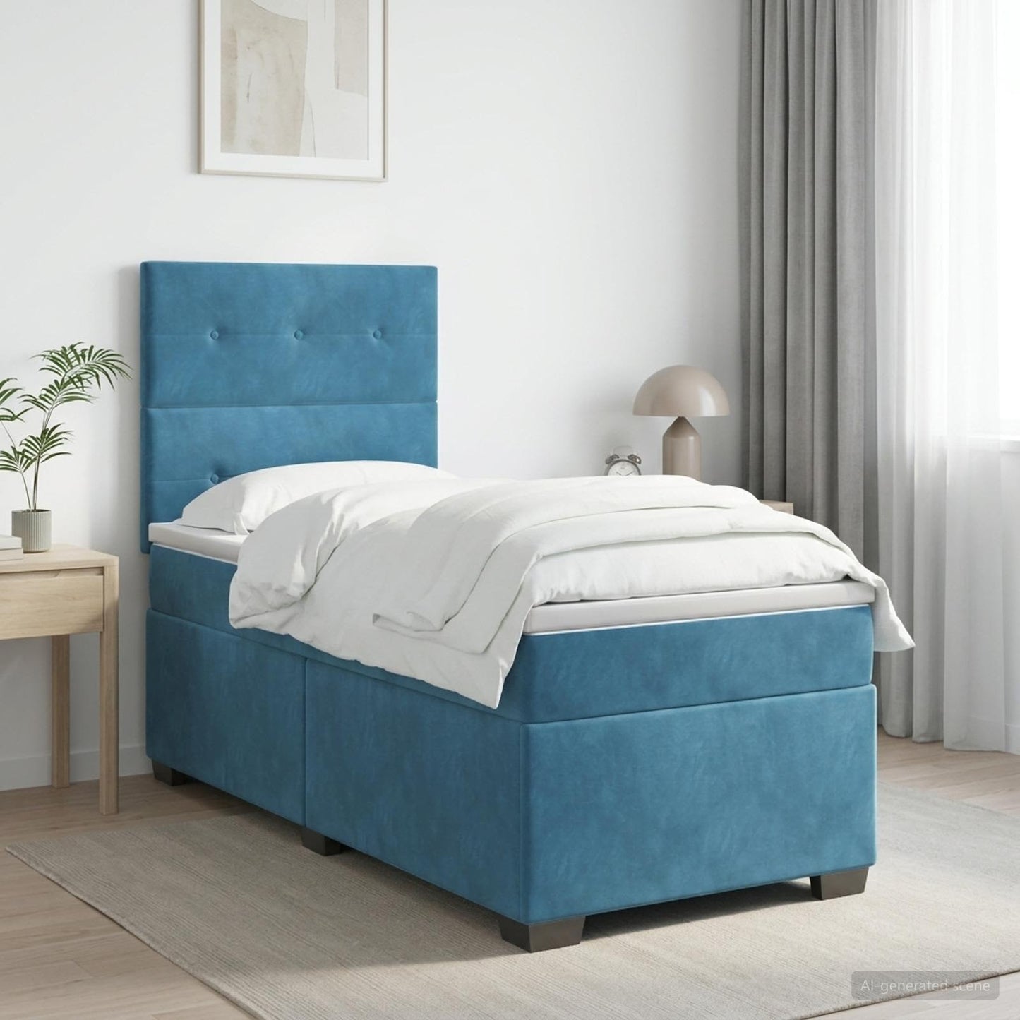 Boxspringbett mit Matratze mit Kopfteil Blau 90 x 200 cm Samt