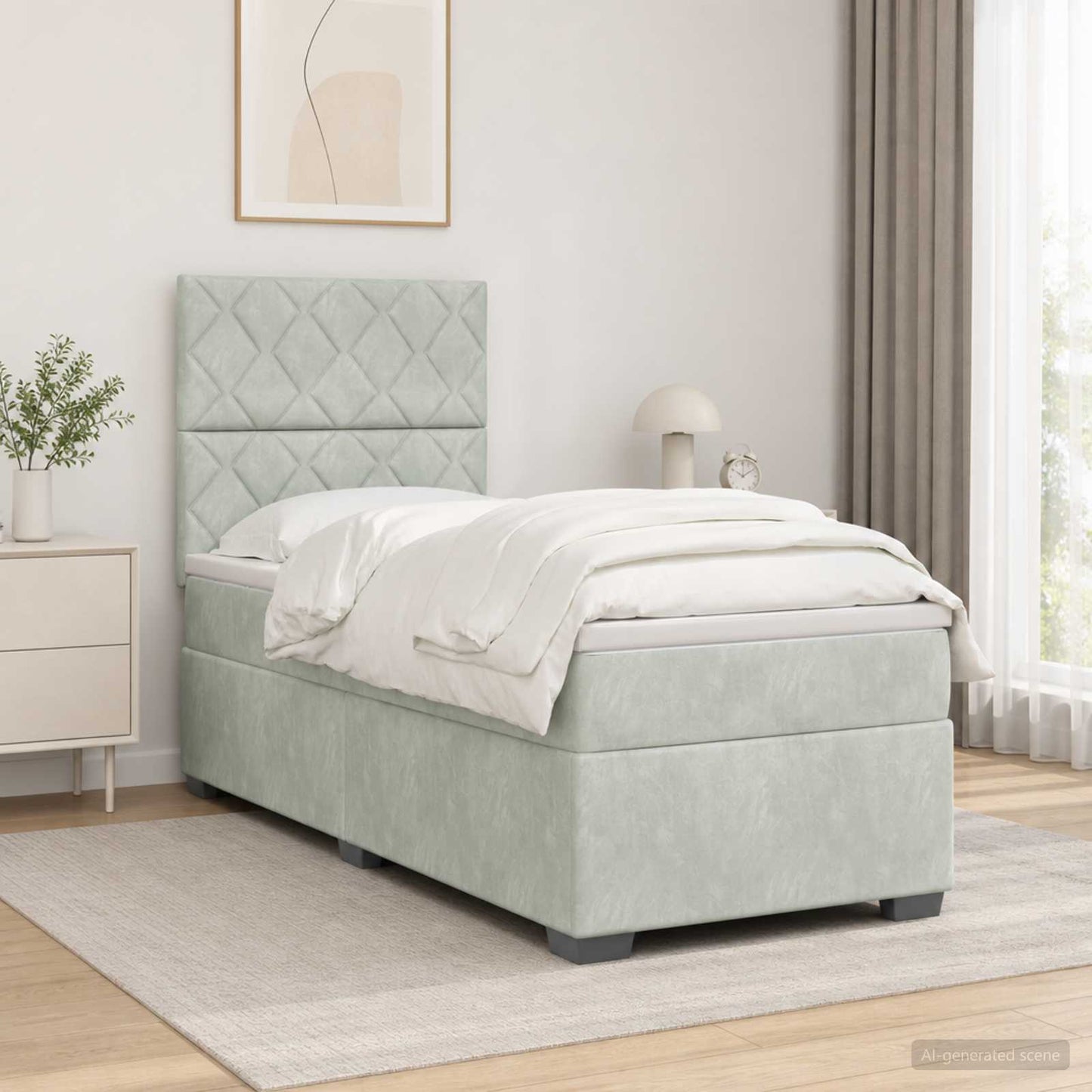 Boxspringbett mit Matratze Hellgrau 80 x 200 cm Samt