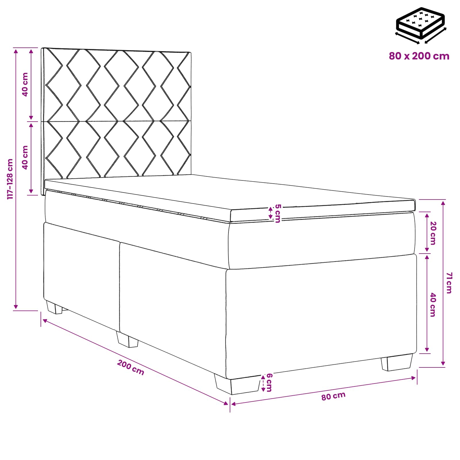 Boxspringbett mit Matratze Hellgrau 80 x 200 cm Samt