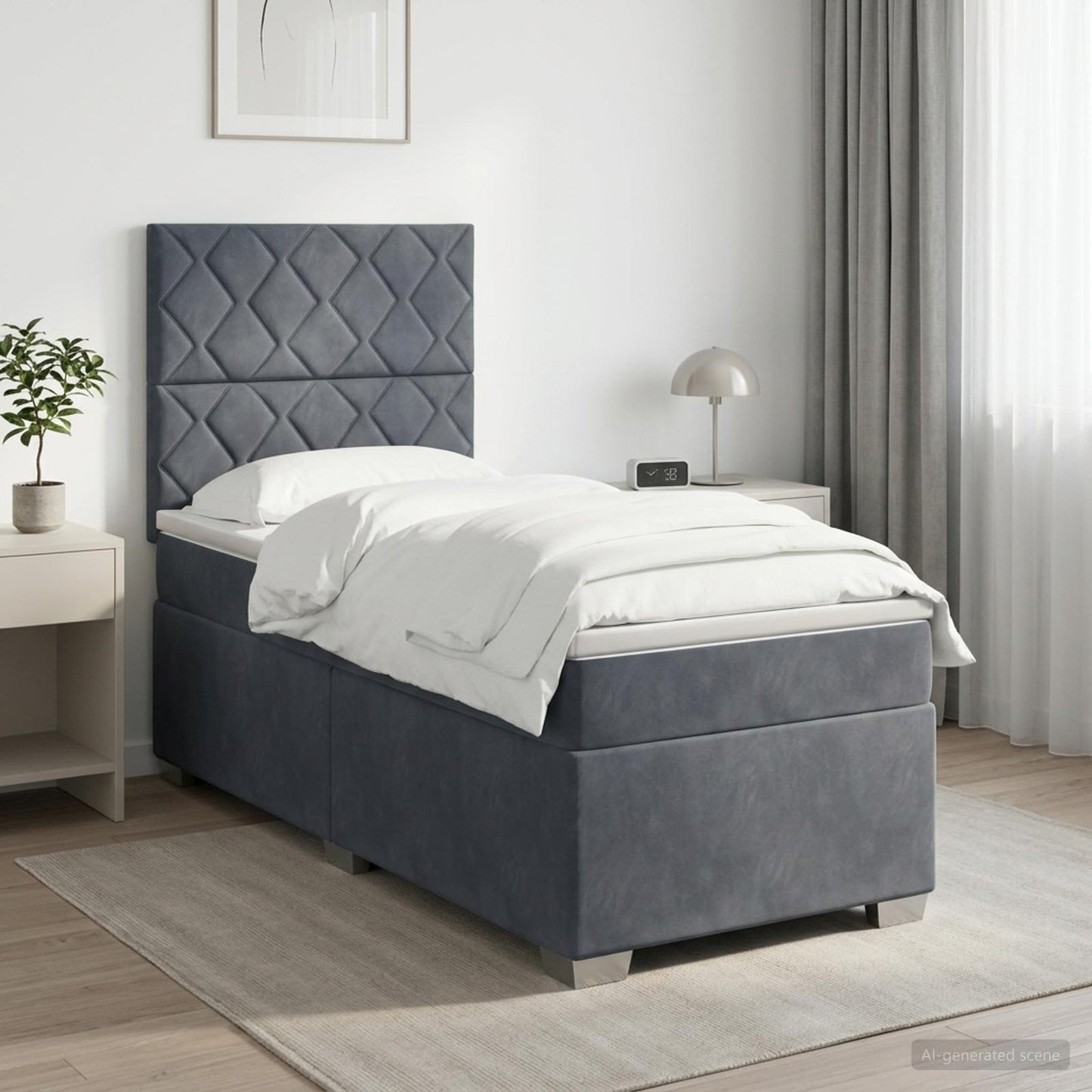 Boxspringbett mit Matratze Dunkelgrau 90 x 200 cm Samt