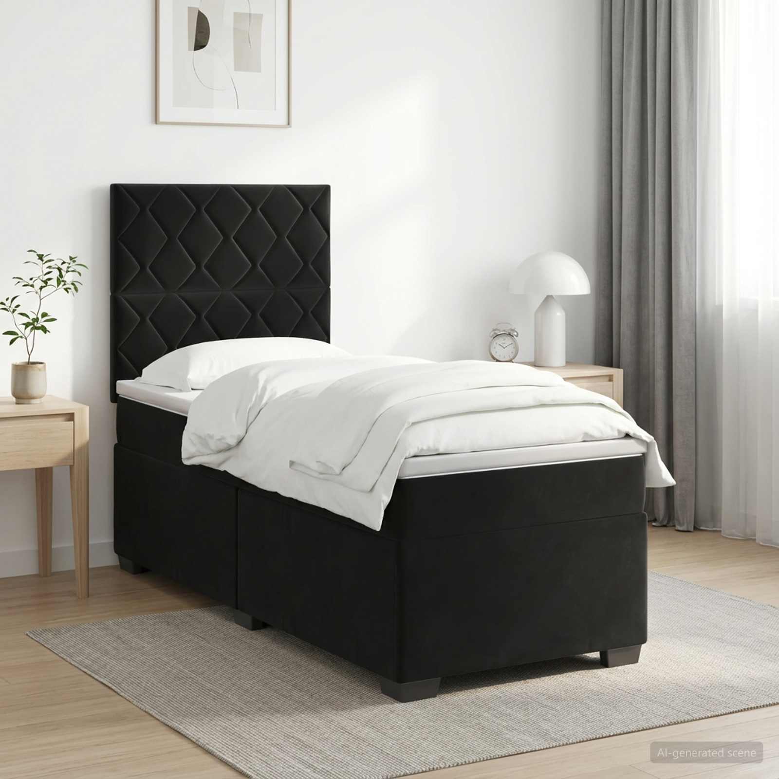 Boxspringbett mit Matratze Schwarz 80 x 200 cm Samt