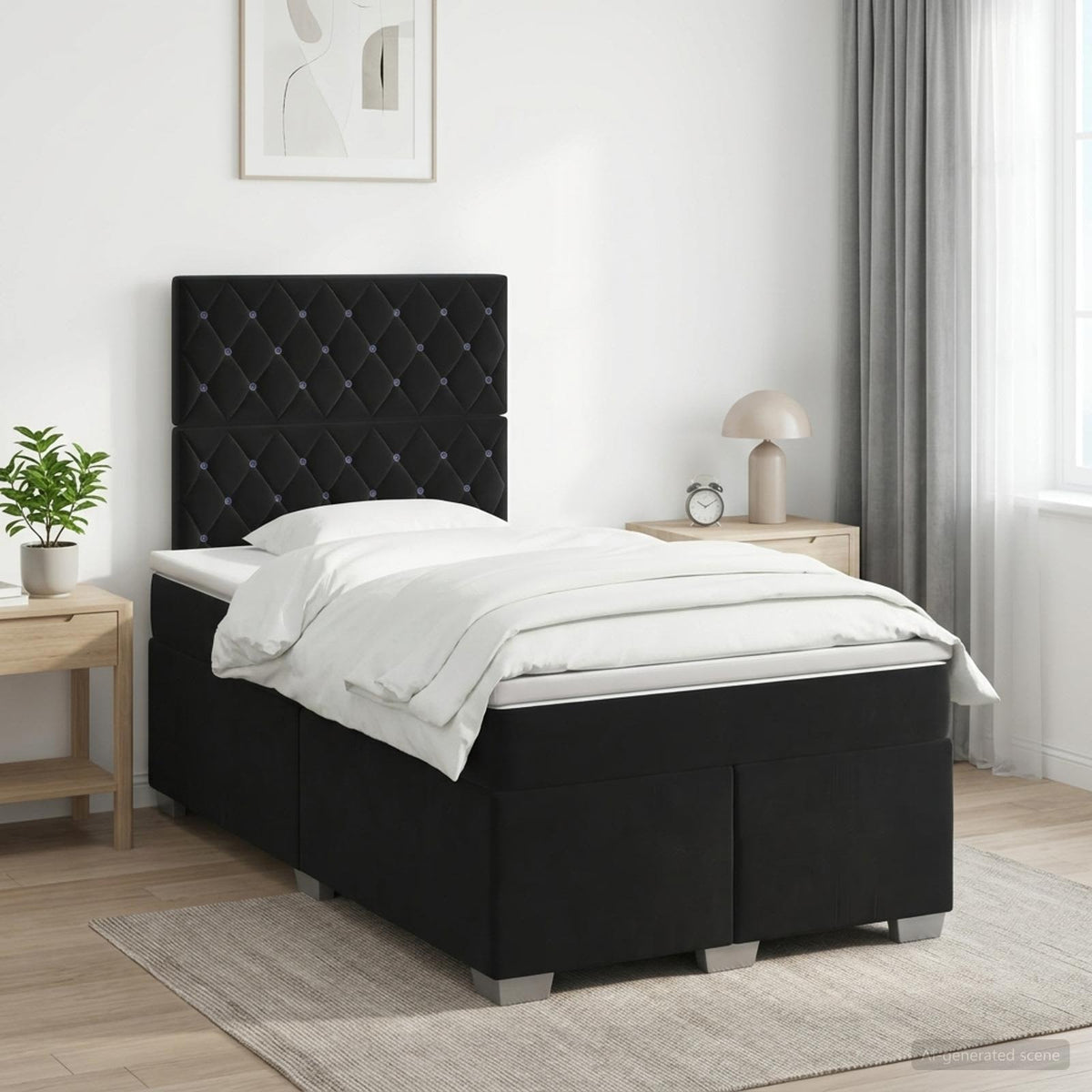 Boxspringbett mit Matratze Schwarz 120 x 200 cm Samt