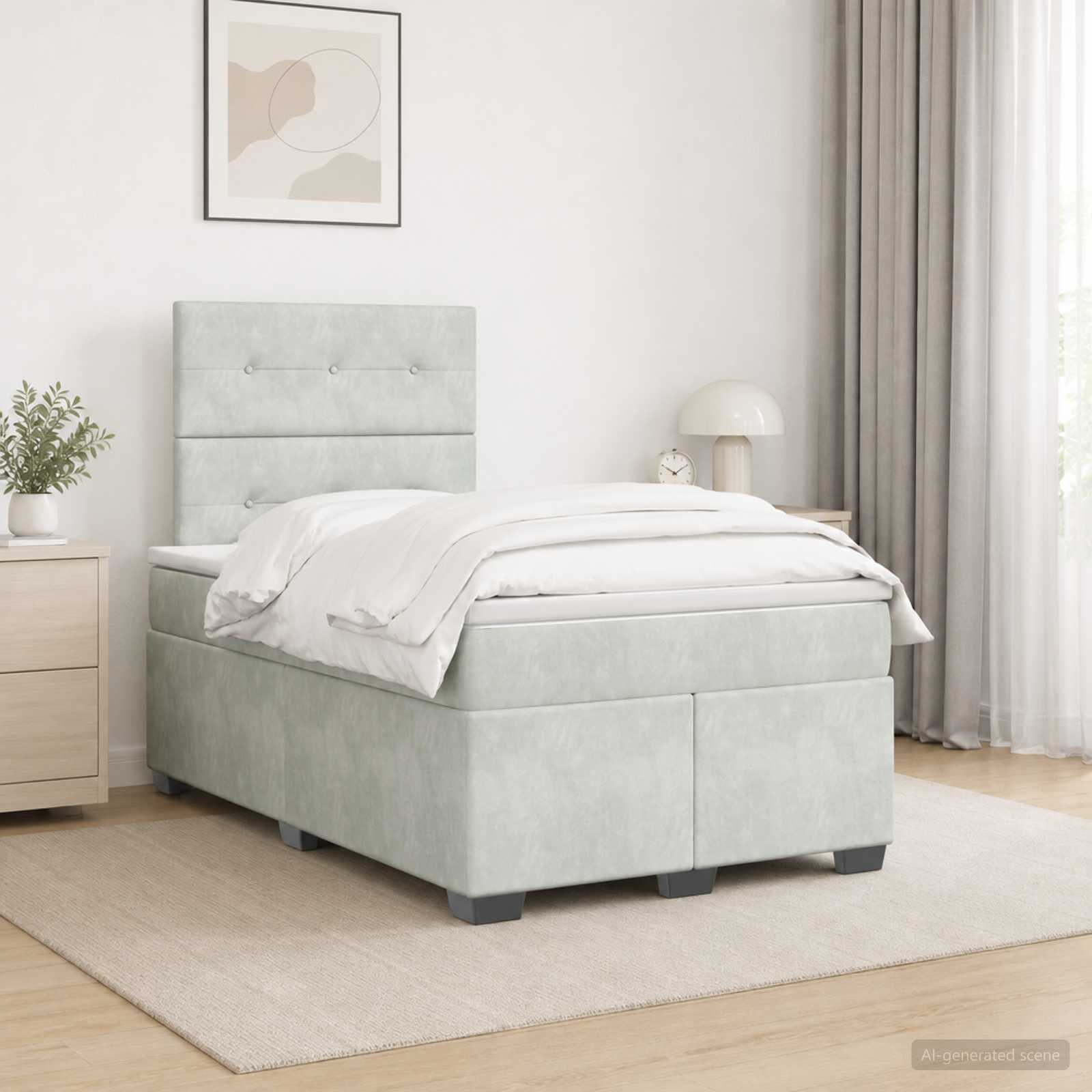 Boxspringbett mit Matratze Hellgrau 120 x 200 cm Samt