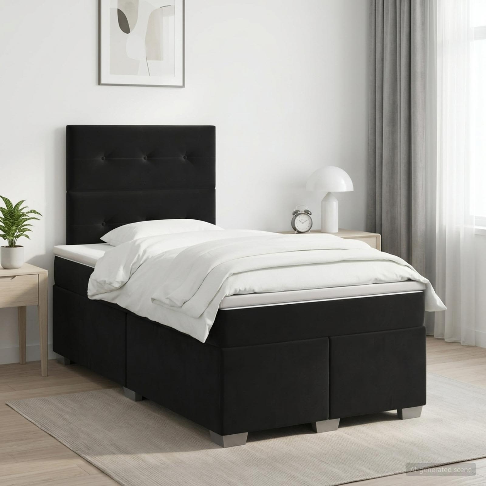 Boxspringbett mit Matratze Schwarz 120 x 190 cm Samt