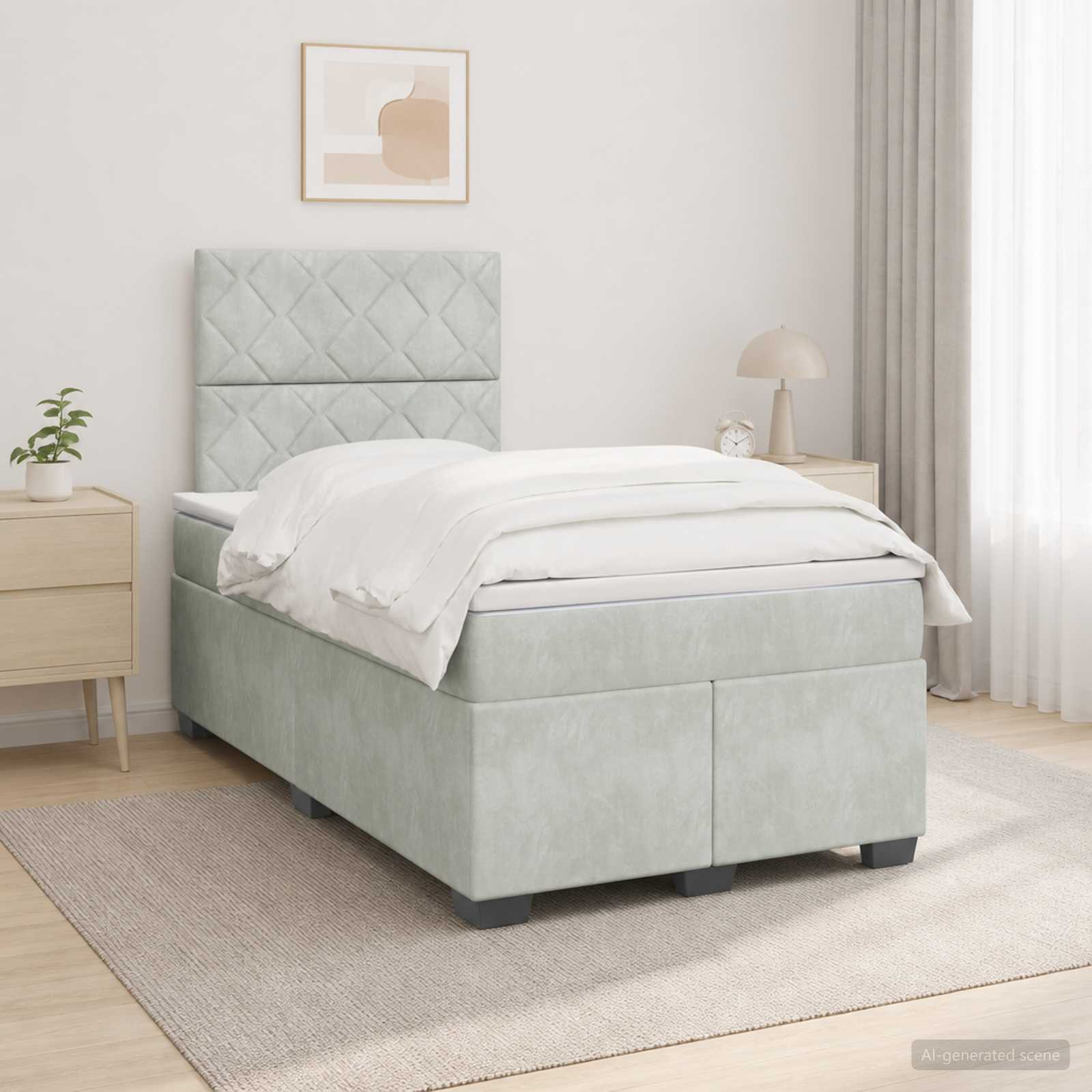 Boxspringbett mit Matratze Hellgrau 120 x 200 cm Samt
