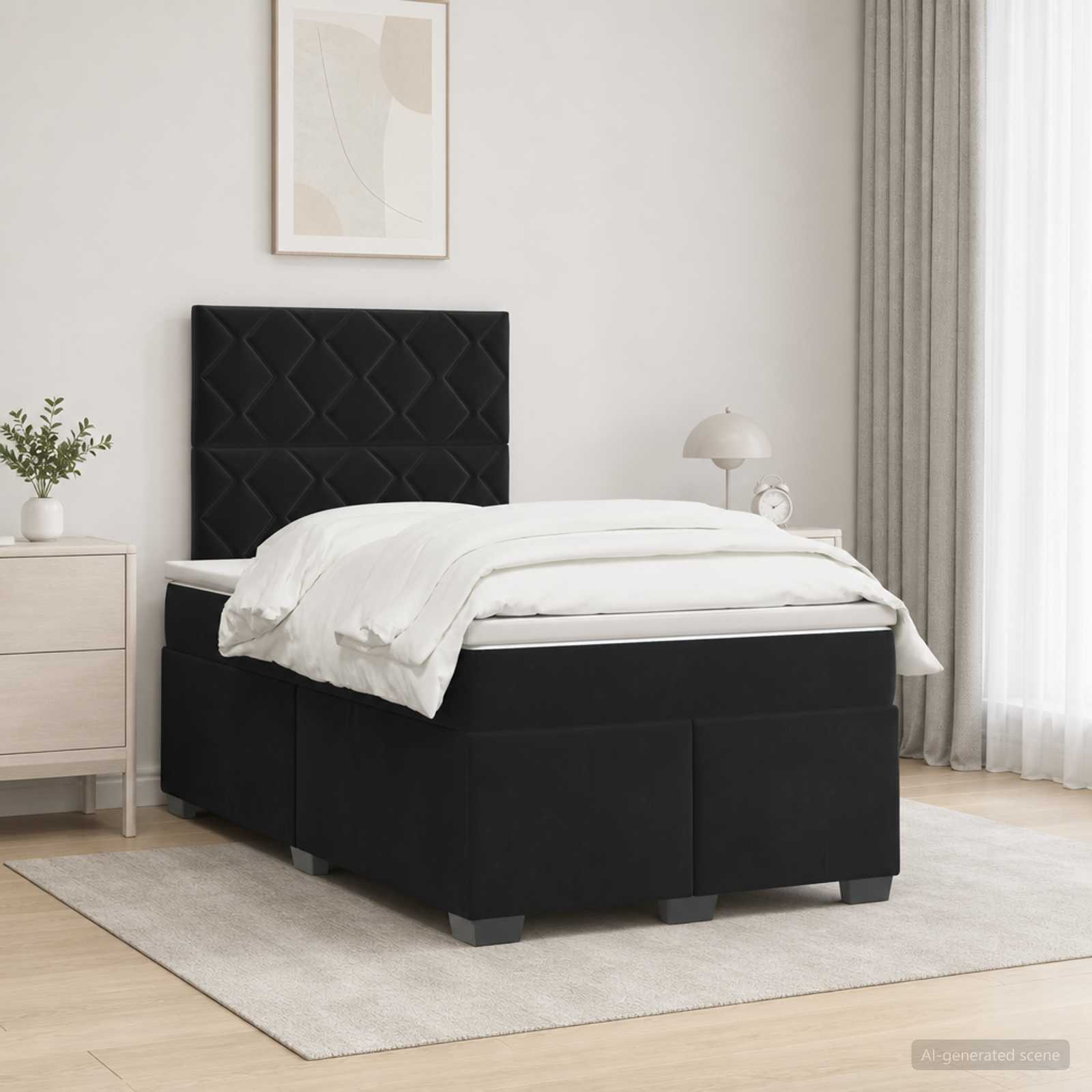 Boxspringbett mit Matratze Schwarz 120 x 190 cm Samt
