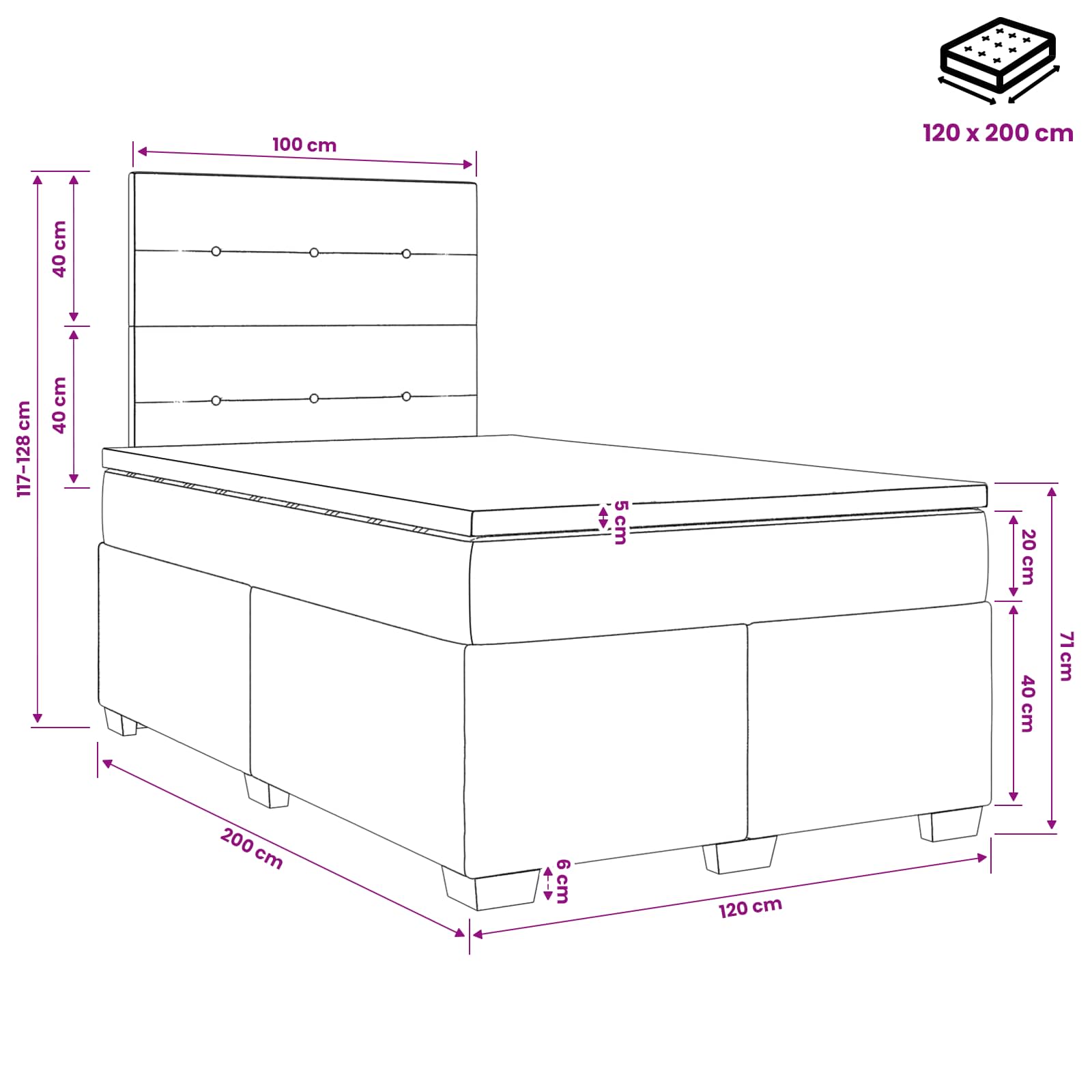 Boxspringbett mit Matratze Dunkelgrau 120 x 200 cm Samt