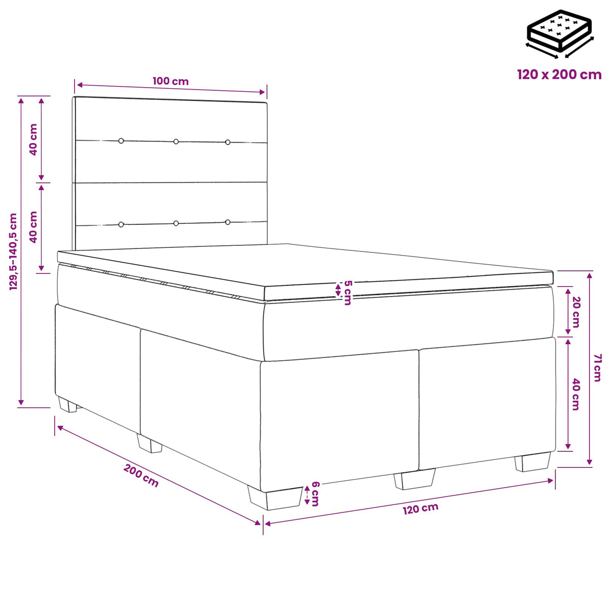 Boxspringbett mit Matratze Schwarz 120 x 200 cm Samt