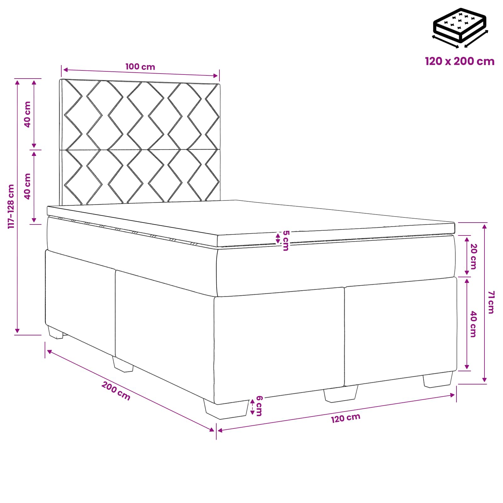 Boxspringbett mit Matratze Hellgrau 120 x 200 cm Samt