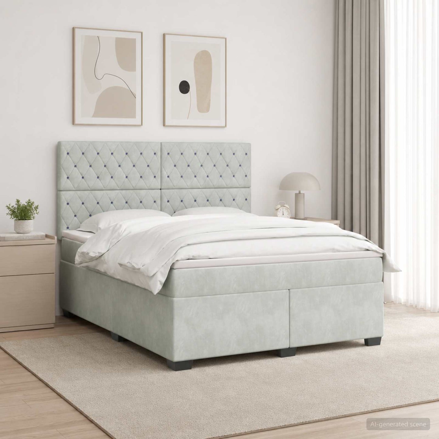 Boxspringbett mit Matratze Hellgrau 140 x 200 cm Samt