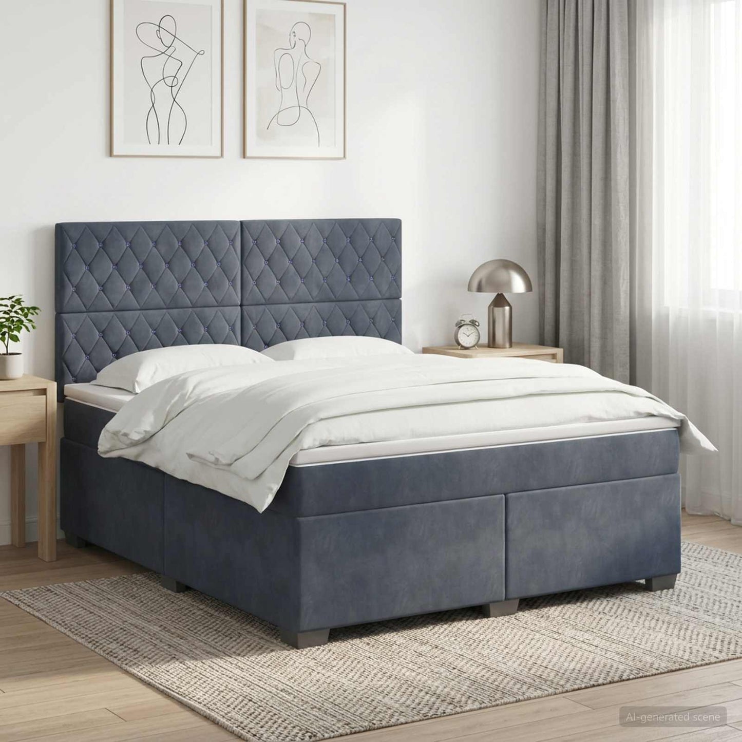 Boxspringbett mit Matratze Dunkelgrau 140 x 190 cm Samt