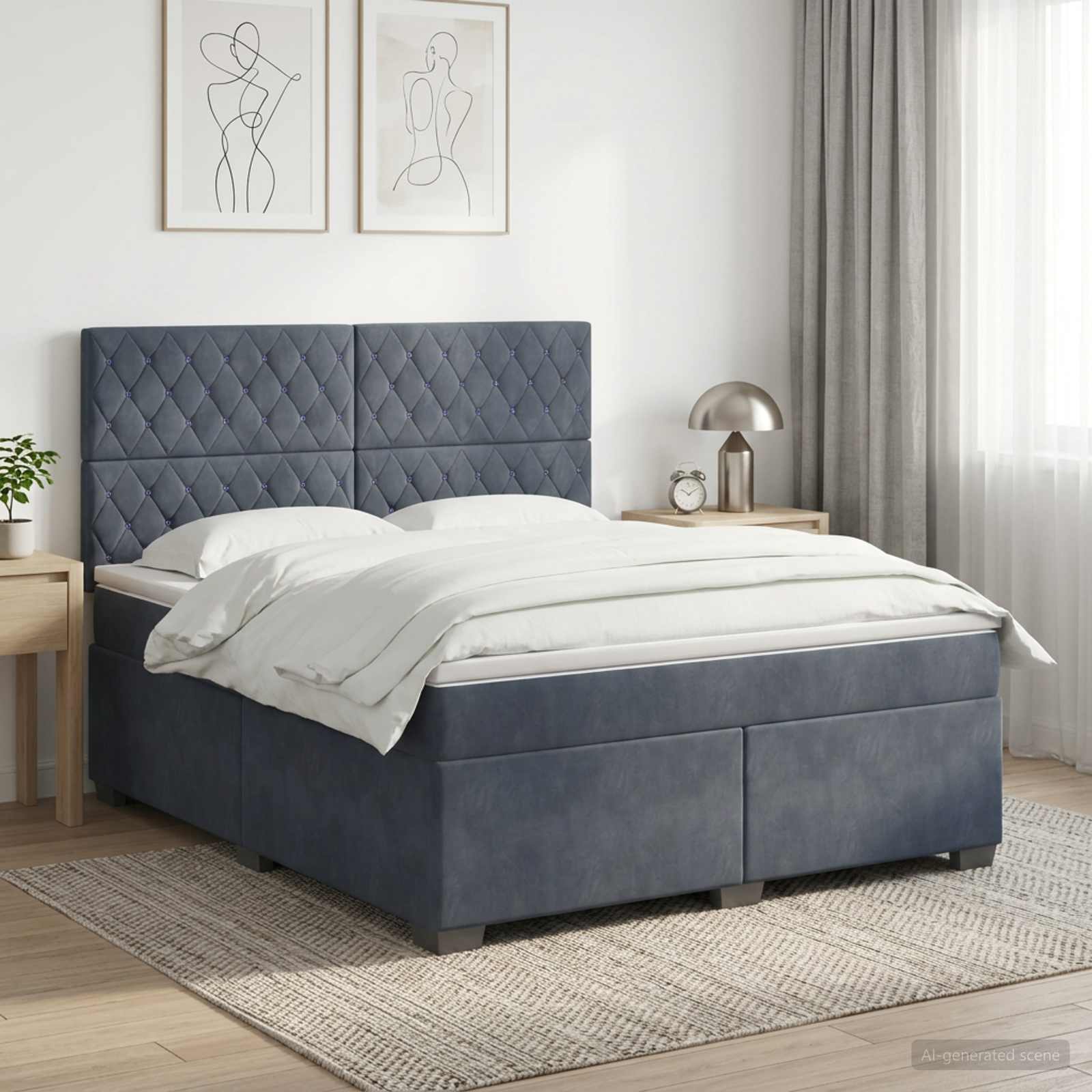 Boxspringbett mit Matratze Dunkelgrau 140 x 190 cm Samt
