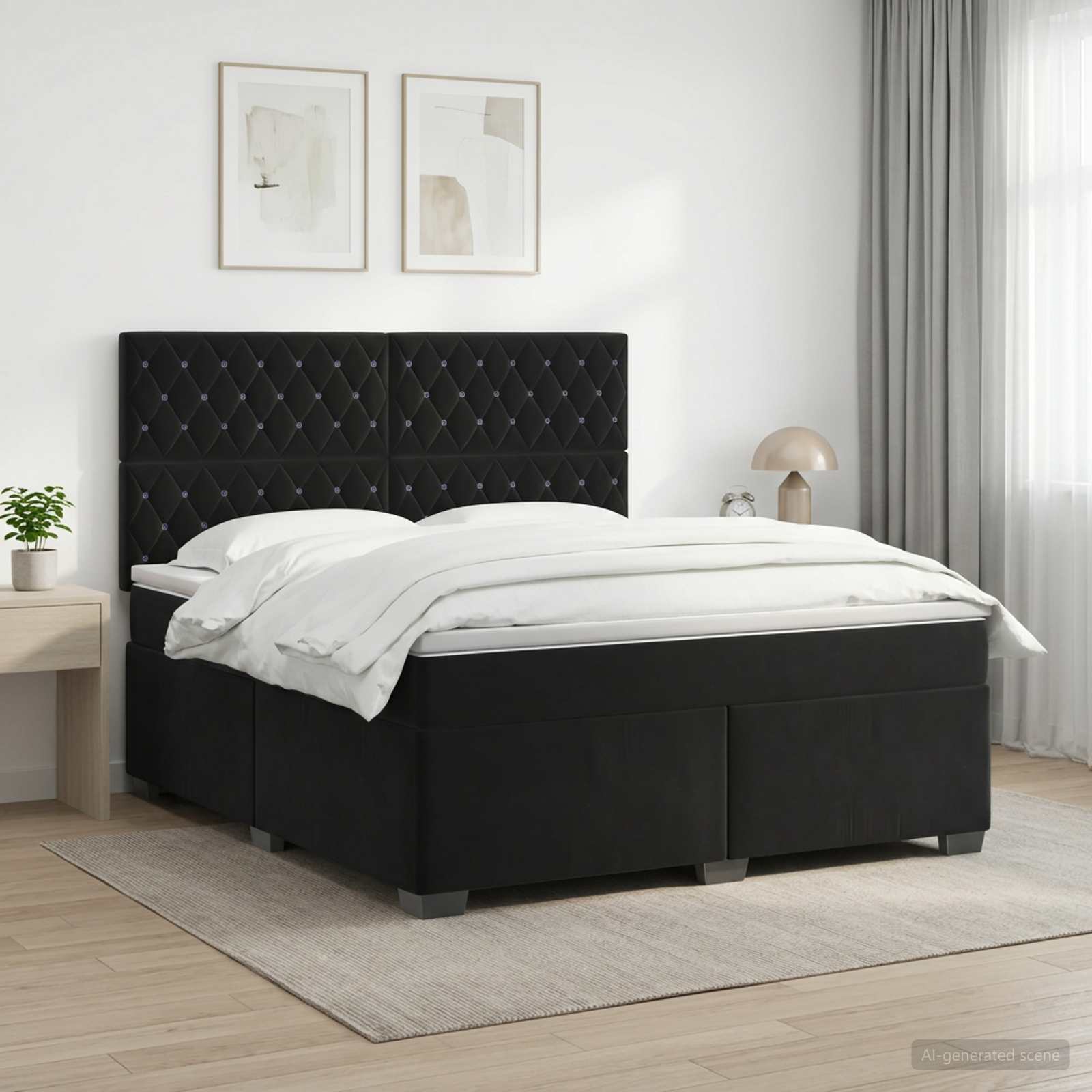 Boxspringbett mit Matratze Schwarz 140 x 200 cm Samt