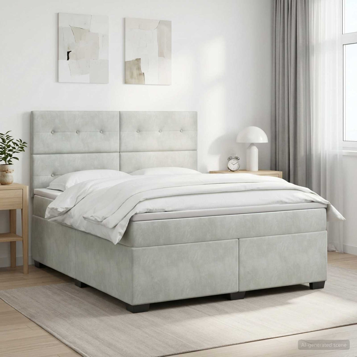 Boxspringbett mit Matratze Hellgrau 180 x 200 cm Samt