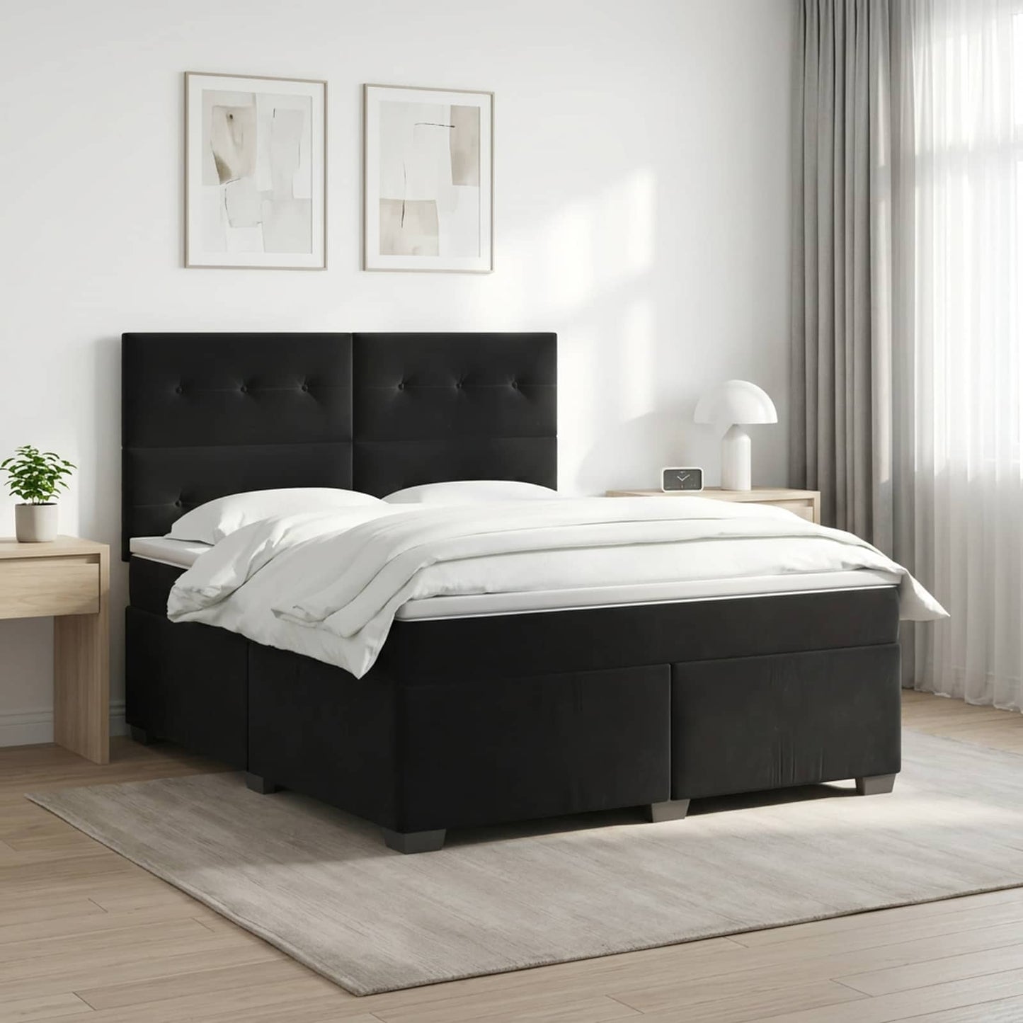 Boxspringbett mit Matratze Schwarz 140 x 190 cm Samt