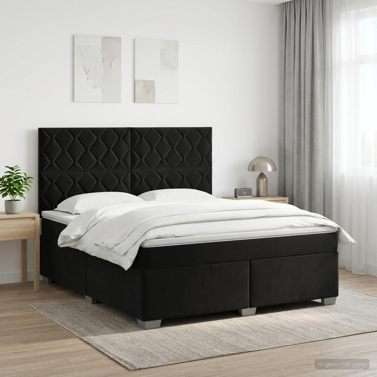 Boxspringbett mit Matratze Schwarz 140 x 190 cm Samt